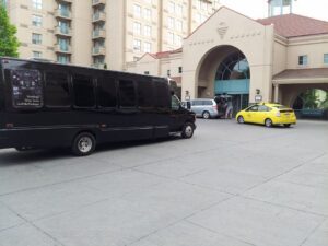 black limo bus at Delta hotel